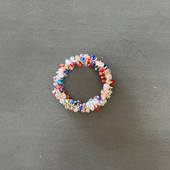 High Heels on the High Road Accessories - Multicolor Red Green Blue Orange Gold Faceted Bead Metallic Elastic Hair Tie